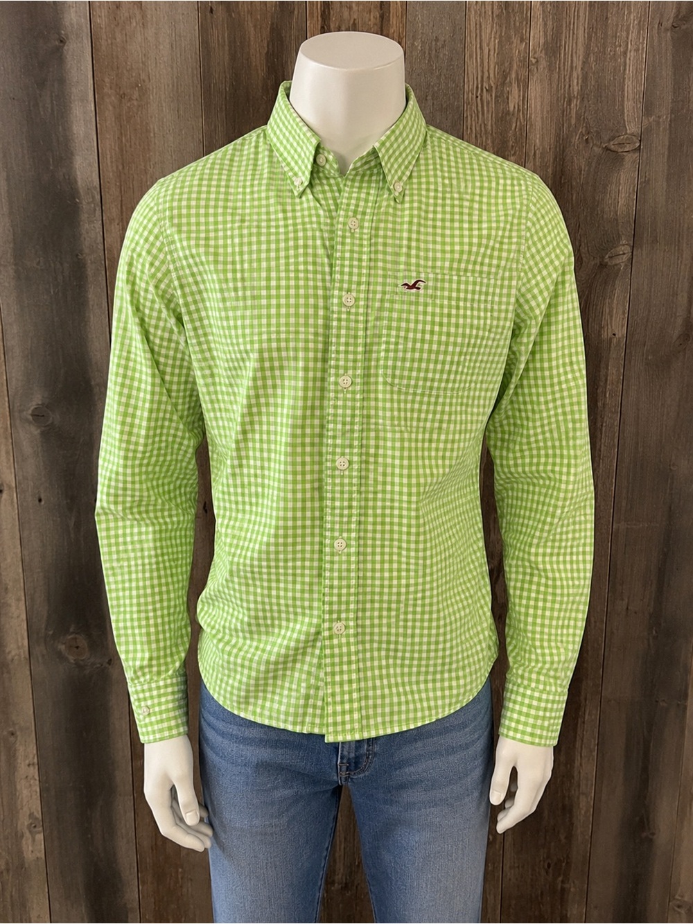 Hollister Y2K Lime Green Plaid Button Up Shirt Surf Skater Grunge Men M